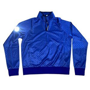 TAKEON Dex Pullover Sweater Indigo Blue Purple Size Medium Mens Checkerboard Zip